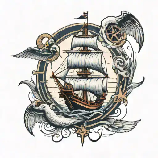 ship,wings and anchor  tattoo design idea