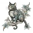 cat dragon with leafs and birds tattoo design idea