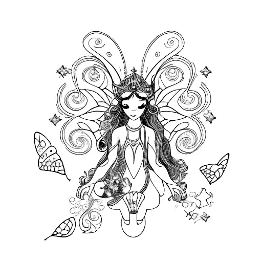 celestial sleeve including fairies tattoo design idea