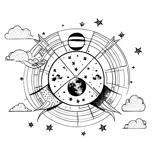 celestial sleeve including the moon, clouds, fairies. make it beautiful and ethereal tattoo design idea