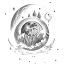 celestial sleeve including the moon, clouds, fairies. make it beautiful and ethereal tattoo design idea