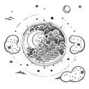 celestial sleeve including the moon, clouds, fairies. make it beautiful and ethereal tattoo design idea