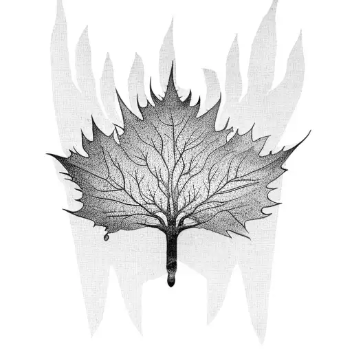 A blackwork tattoo of the band Korn's logo incorporated into a tree silhouette with falling leaves tattoo design idea