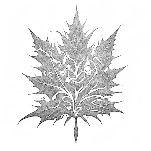 A blackwork tattoo of the band Korn's logo incorporated into a tree silhouette with falling leaves tattoo design idea