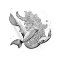 A blackwork design of underwater creatures like dolphins, seahorses, and corals tattoo design idea