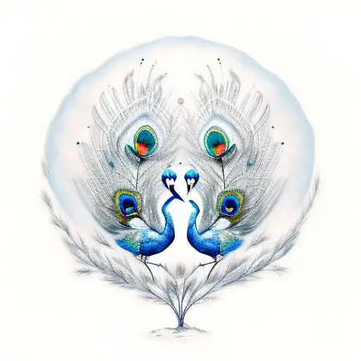 South African Blue Crane and Indian Peacock in nature scene tattoo design idea