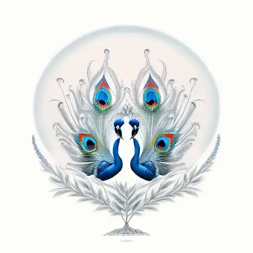 South African Blue Crane in foreground and Indian Peacock in background staggered tattoo design idea