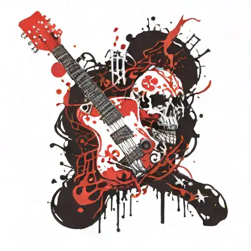 Viking skull and v guitar merging together tattoo design idea