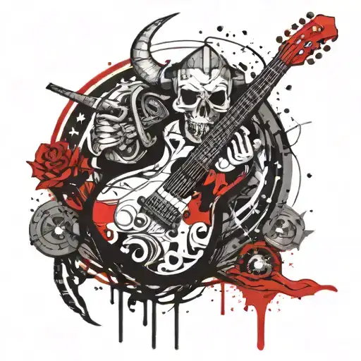 Viking skull and guitar merging tattoo design idea