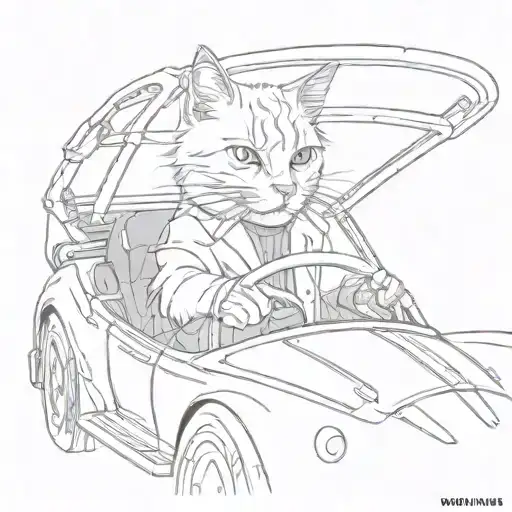 deil cat in the sports car driving tattoo design idea