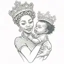 African queen passing a crown on to her baby son tattoo design idea