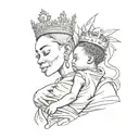 African queen passing a crown on to her baby son tattoo design idea