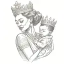 African queen passing a crown on to her baby son tattoo design idea