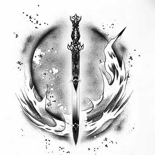 Japanese devil sword tattoo design idea