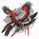 A Christian whose two hands are open and whose feathers are one of a sword and the other of feathers   tattoo design idea