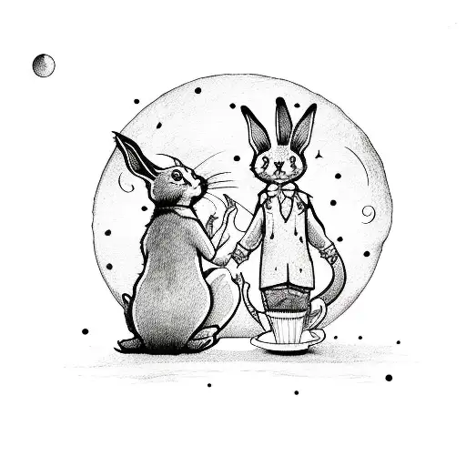 Bunny boy and kitty girl dancing in the moonlight tattoo design idea