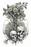 A surreal tattoo of a skull morphing into a tree, symbolizing the cycle of life and death in nature tattoo design idea