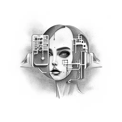 cyber sigilism, nude woman, type writer font, 66, food tattoo design idea