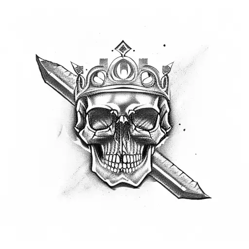 A heavy metal skull wearing a crown of guitar picks tattoo design idea
