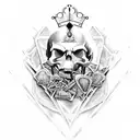 A heavy metal skull wearing a crown of guitar picks tattoo design idea