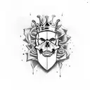 A heavy metal skull wearing a crown of guitar picks tattoo design idea
