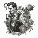 Andrew with a glass of whiskey and a clock with the time of death tattoo design idea