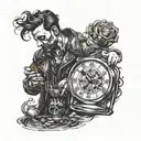 Andrew with a glass of whiskey and a clock with the time of death tattoo design idea