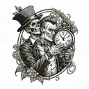 Andrew with a glass of whiskey and a clock with the time of death tattoo design idea