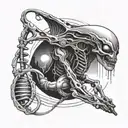 Alien holding DNA strand morphing tattoo design idea