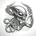 Alien holding DNA strand morphing tattoo design idea