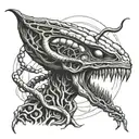 Alien holding DNA strand morphing tattoo design idea