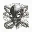 Alien holding DNA strand morphing tattoo design idea