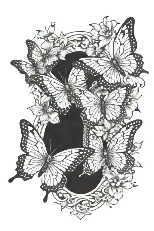 butterflies flying with happy and sad masks in wings tattoo design idea