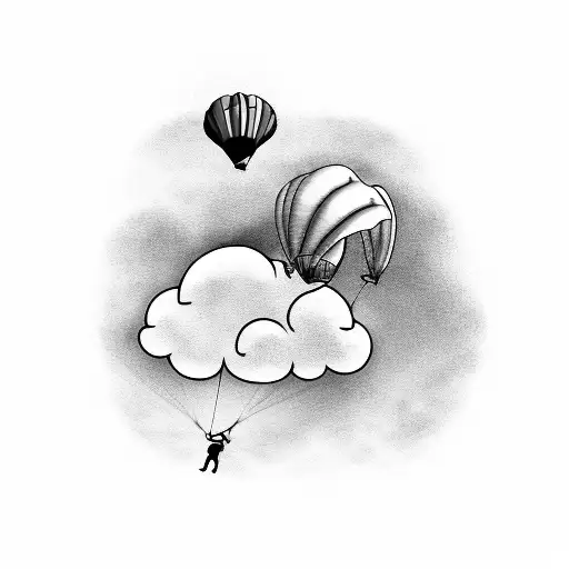 a person parachuting with their parachute replaced by a cloud tattoo design idea