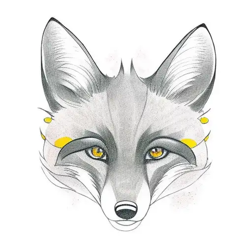fox with 9 till an red eyes  tattoo design idea