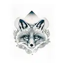 fox with 9 till an red eyes  tattoo design idea