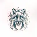 fox with 9 till an red eyes  tattoo design idea