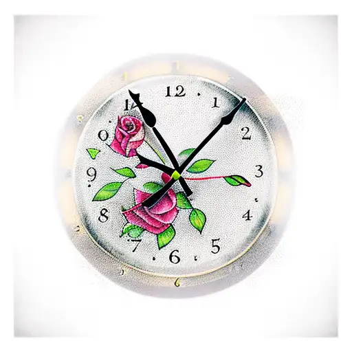 clock with roses tattoo design idea