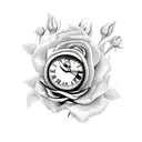 clock and roses tattoo design idea
