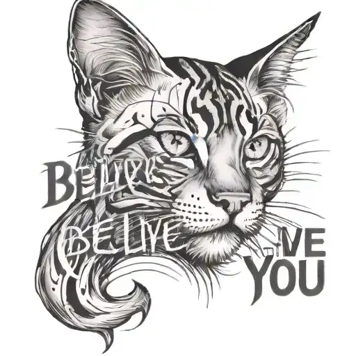the words I believe in you with a cat outline and having a heart beat line added tattoo design idea