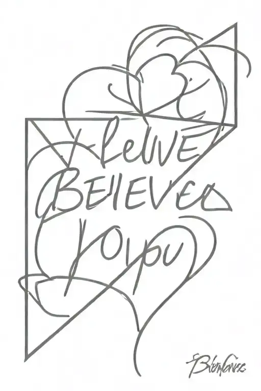 a fine line tattoo showing the words "I believe in you" and showing a heart beat tattoo design idea