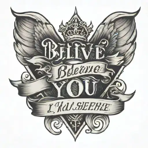a fine line tattoo showing the words "I believe in you" and showing a heart beat tattoo design idea