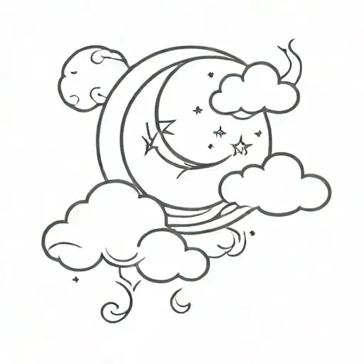 clouds and moon and fire tattoo design idea
