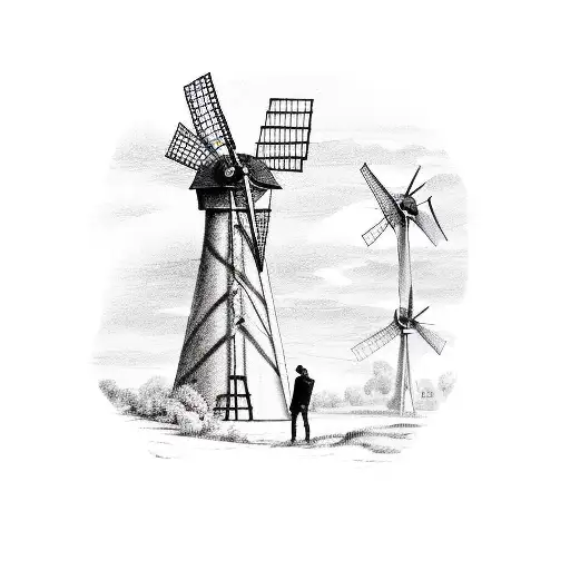 A man standing in veranda looking at a windmill tattoo design idea