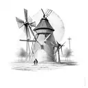 A man standing in veranda looking at a windmill tattoo design idea