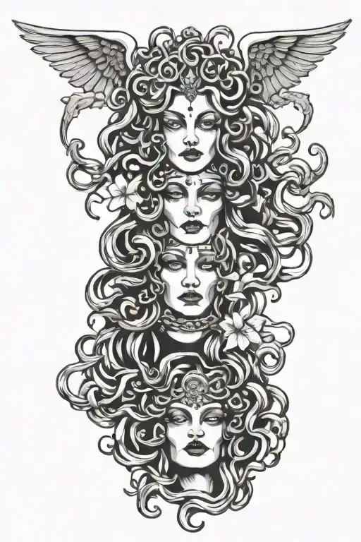 see no evil speak no evil hear no evil medusa goddess face tattoo design idea
