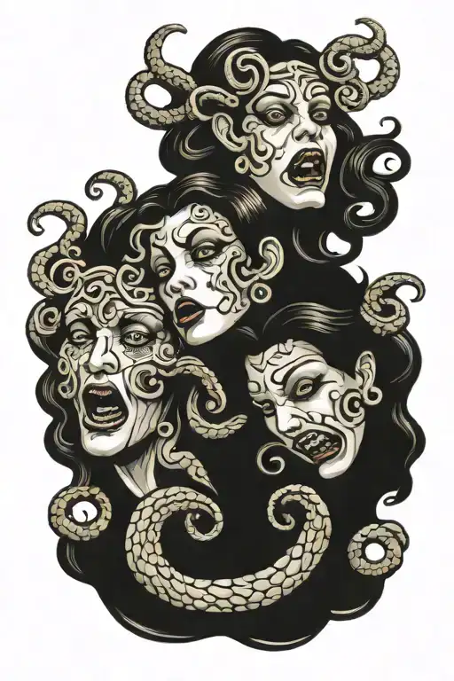 see no evil speak no evil hear no evil medusa face tattoo design idea