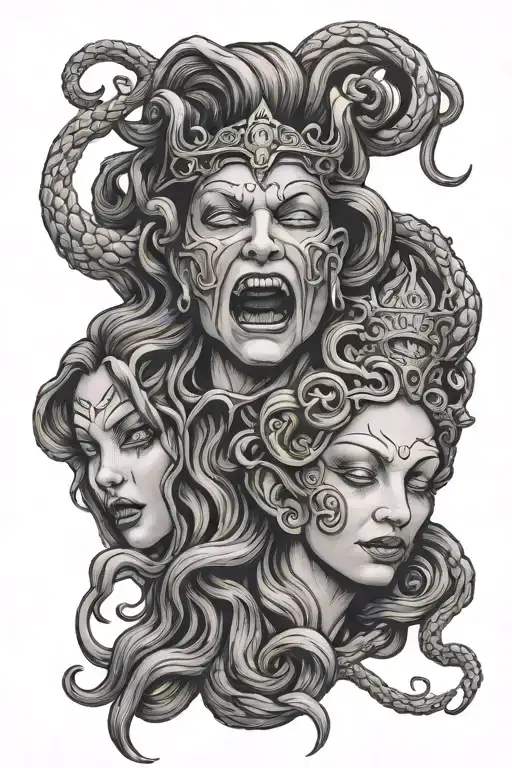 see no evil speak no evil hear no evil medusa head tattoo design idea