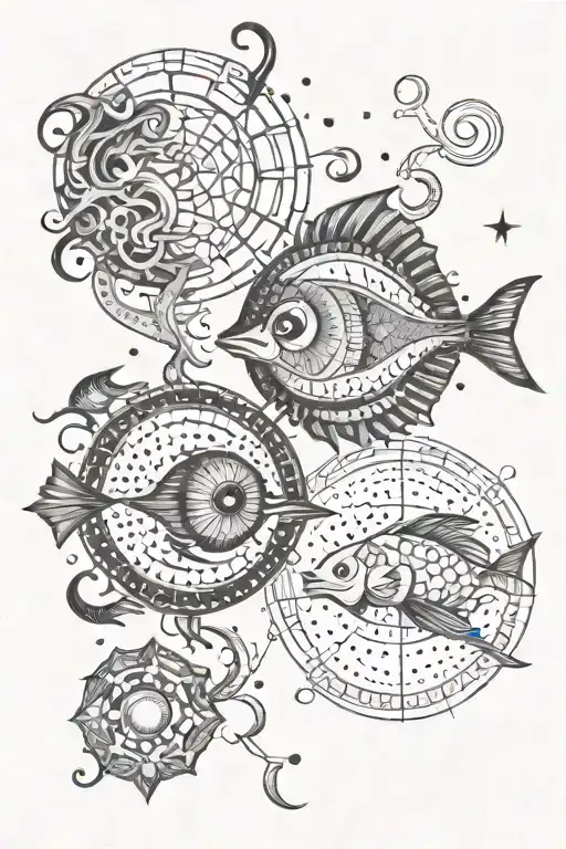 combination of cancer, pisces, leo and libra zodiac sign tattoo design idea