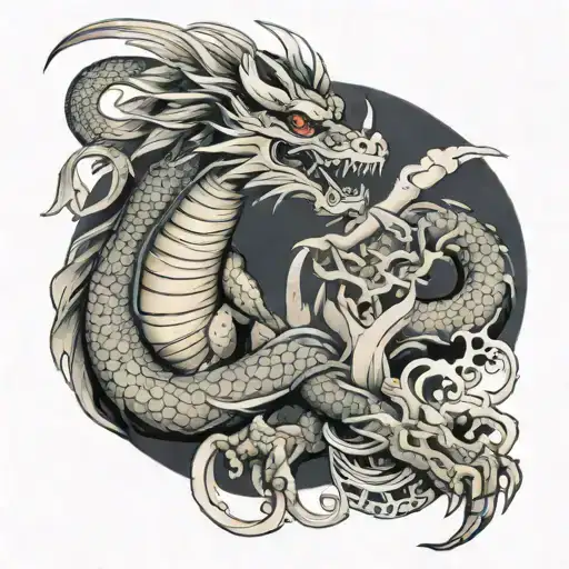Japanese dragon guarding a samurai warrior sleeve tattoo tattoo design idea